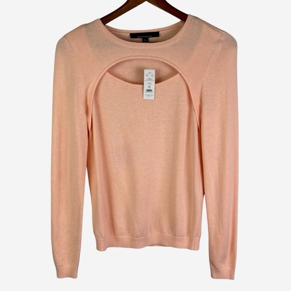 WHBM Cashmere Blend Cutout Crewneck Fitted Sweater Size XS Peach NEW - Picture 2 of 10